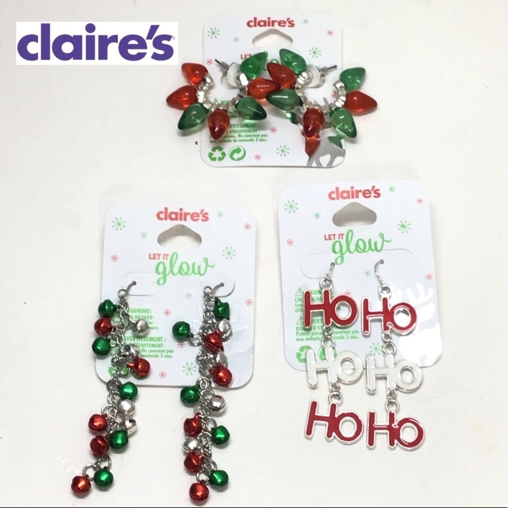 (3) Pairs Claire’s Festive Christmas Holiday Dangle Earrings